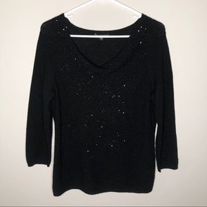 Eileen Fisher Top Wool Glass Beaded Black